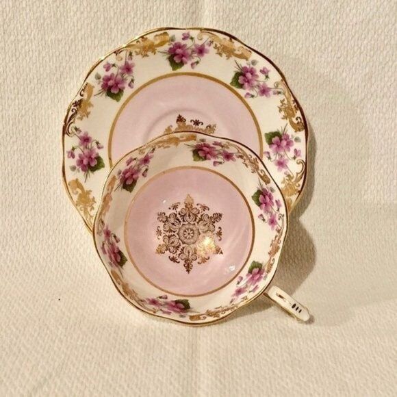 Royal Standard Pink Teacup Set Floral Gold Scrolls - Picture 1 of 8